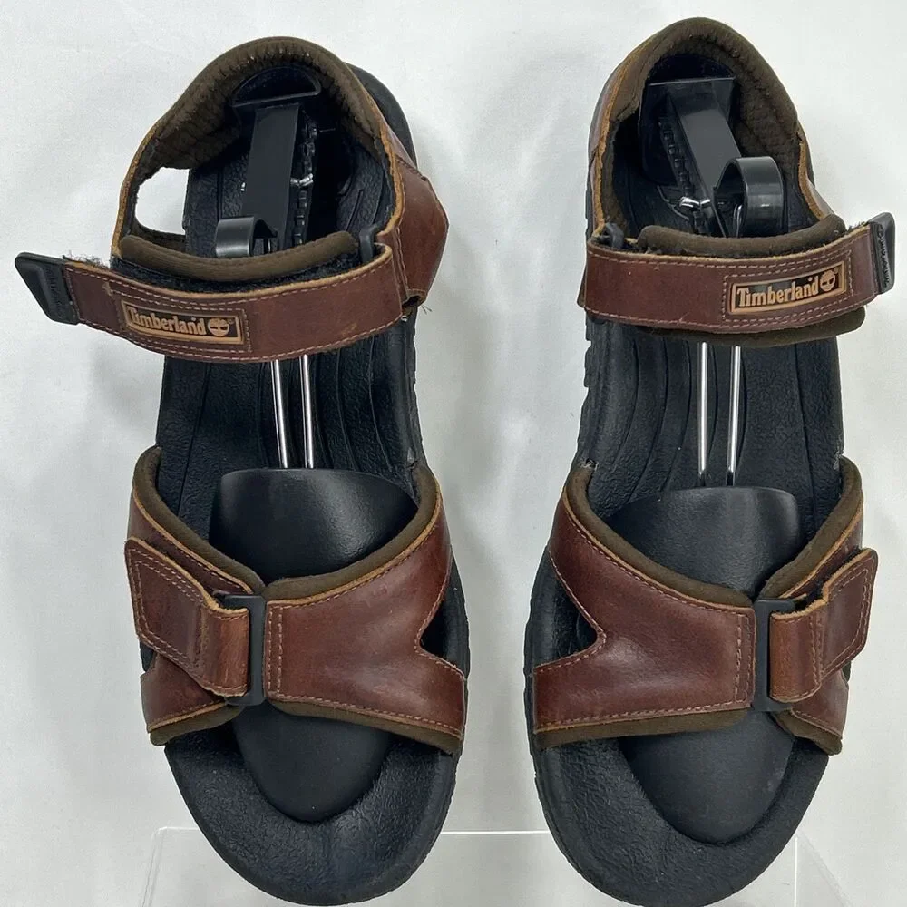 Timberland Men's Hiking Sandals Sz 10M Brown Leather Adjustable Outdoor 67030